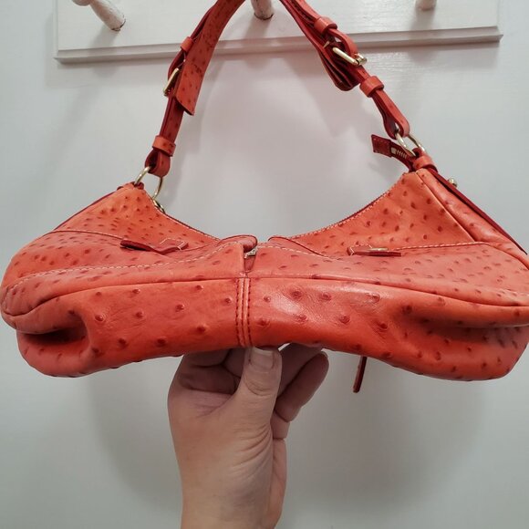Dooney & Bourke J8611892 Pumpkin Orange Ostrich Leather Medium Hobo Shoulder Bag - Picture 5 of 16
